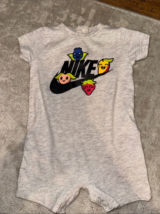 Nike Other - Nike Heather Gray Romper with Colorful Fruit Faces